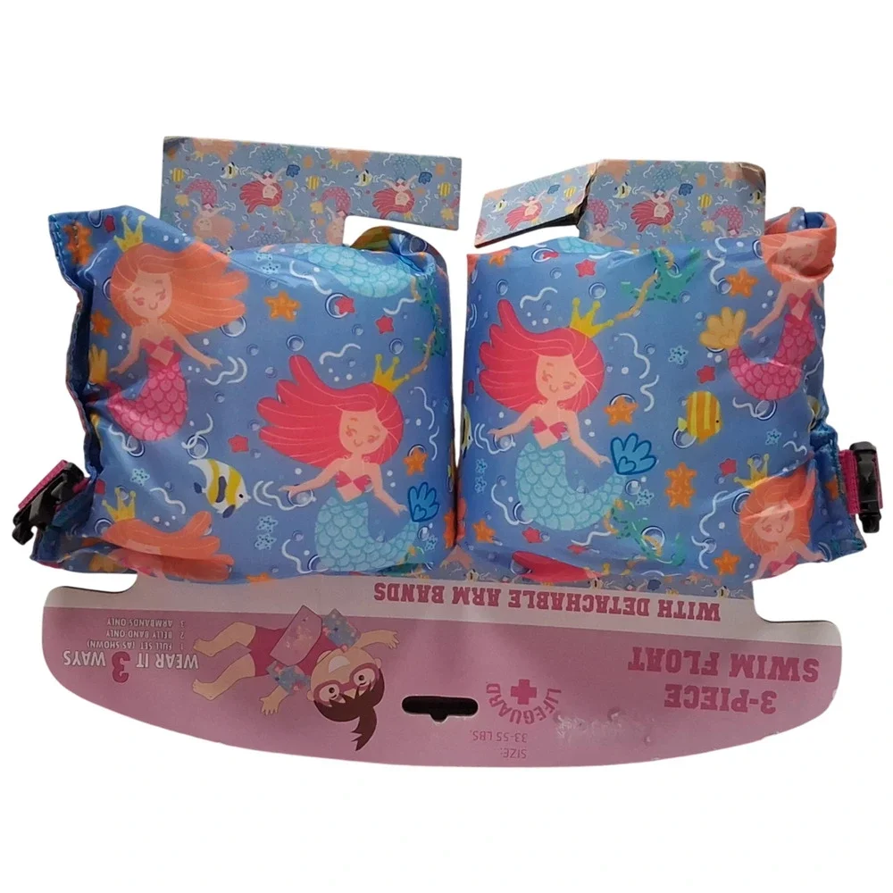 Lifeguard Kids Swim Float Vest Arm Bands 33-55 lbs Mermaid 3pc Set New